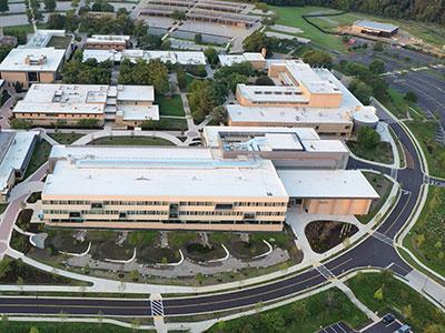 Aerial view of AACC campus buildings